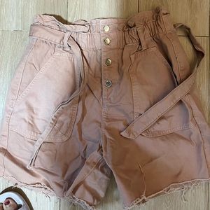 Zara pink denim high waisted short with belt and one buckle ripped